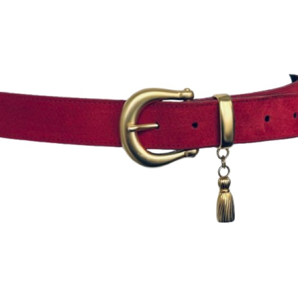 Vintage Red Suede Leather Red Gold Belt Tassels Doncaster Large Designer 90s Y2K